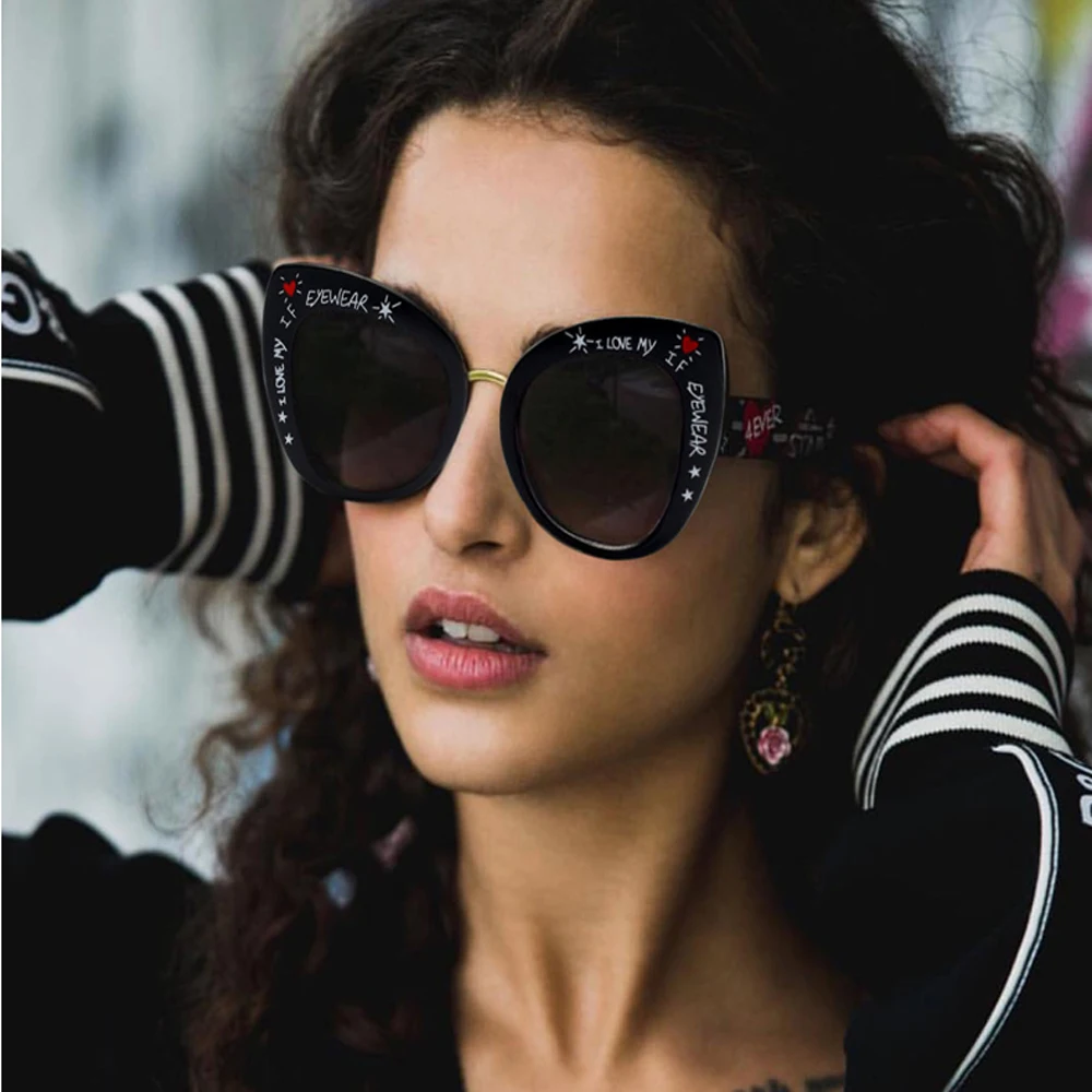 2019 Luxury Brand Women Sunglasses Oversized Brand Designer Big Frame Vintage Leopard Black Frame Sun Glasses Cateye Oculos