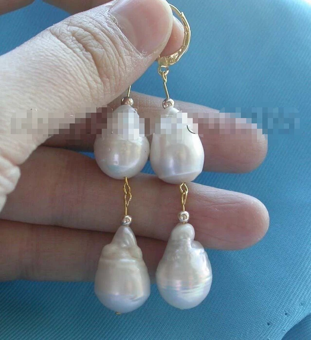 

Genuine Natural 19mm White reborn keshi Pearl Earrings Dangle 14KGP #f1559!