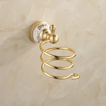 

1 Pcs European Luxury Aluminum Hair Dryer Holder Wall Mounted Shelf Rack Hang Shelves Bathroom Accessories Golden