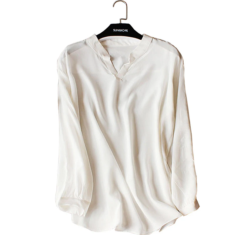 Blusa de seda 100% natural para mujer, camisa de gasa de manga larga, Color para oficina y trabajo|Blusas y camisas| - AliExpress