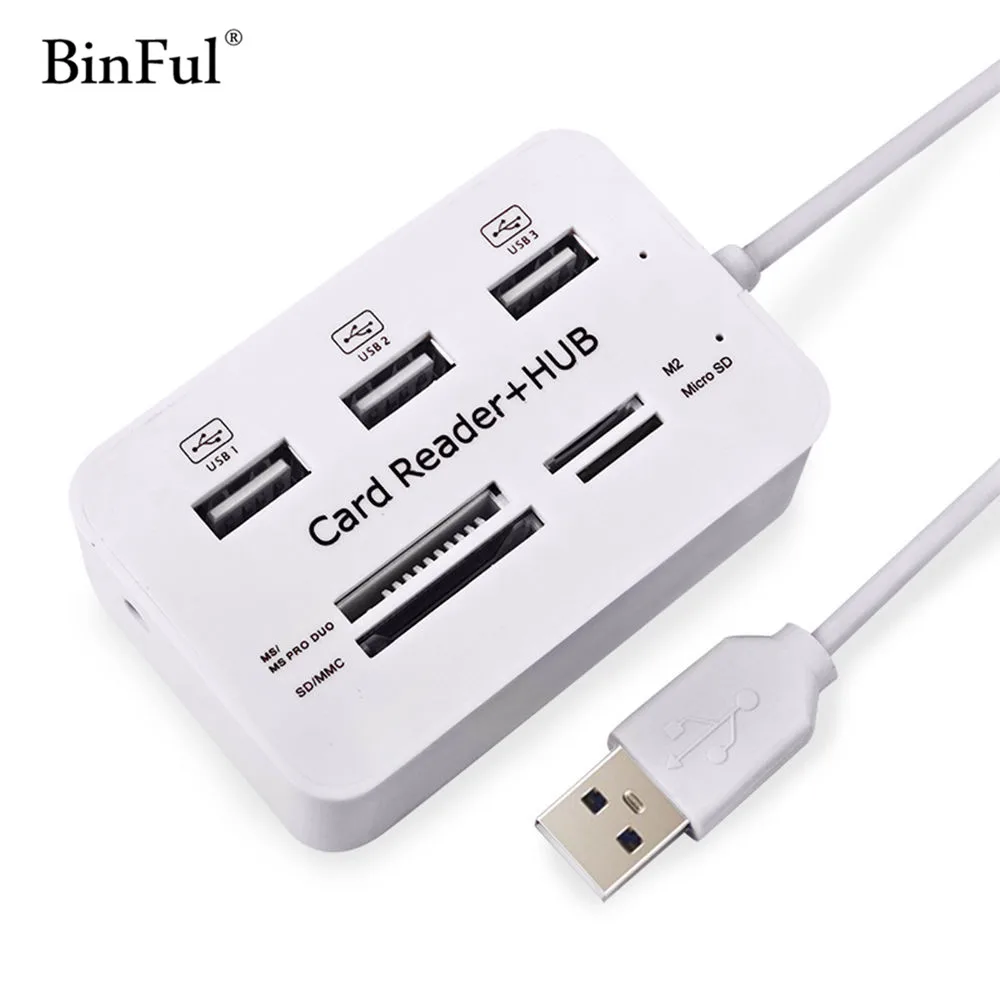 Multi Function 3 Port USB HUB Splitter Combo Card Reader Support Micro TF SD M2 MS 2