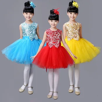 

2019 Summer New Sequined Princess Dress Pettiskirt Girls Dance Dresses Children's Latin Costumes Tulle Tutu Party Clothing