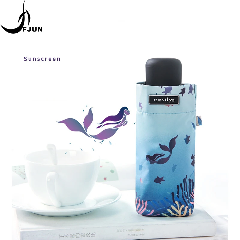 

2018 new arrive Mermaid Anti Uv five folding mini Umbrella Rain Women sunscreen UV Parasol Polyester Fiber High Quality paraguas