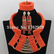 Элегантный Африканский Свадебный Коралл бусы ювелирный набор Последние невесты кораллового золота массивный нагрудник ожерелье набор C00811