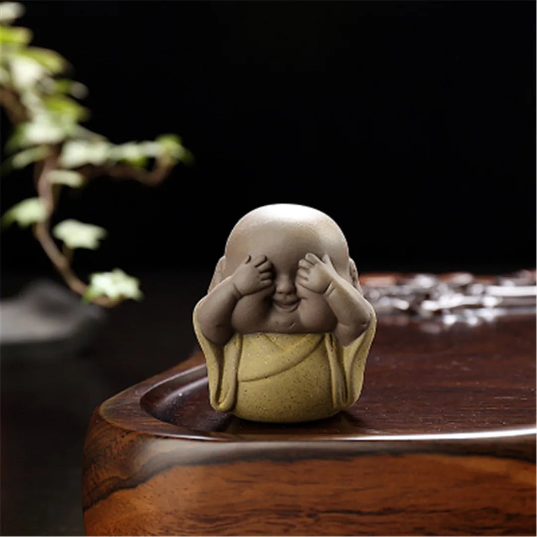 JX-LCLYL Speak Hear See NO Evil Ceramic Buddha Monk Statue Tea Pet Desk Shelf Home Decor