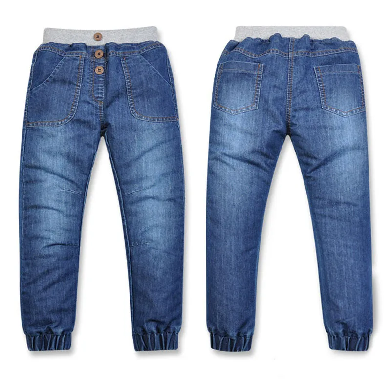 Высококачественные брендовые зимние плотные штаны для мальчиков; детские джинсы для малышей