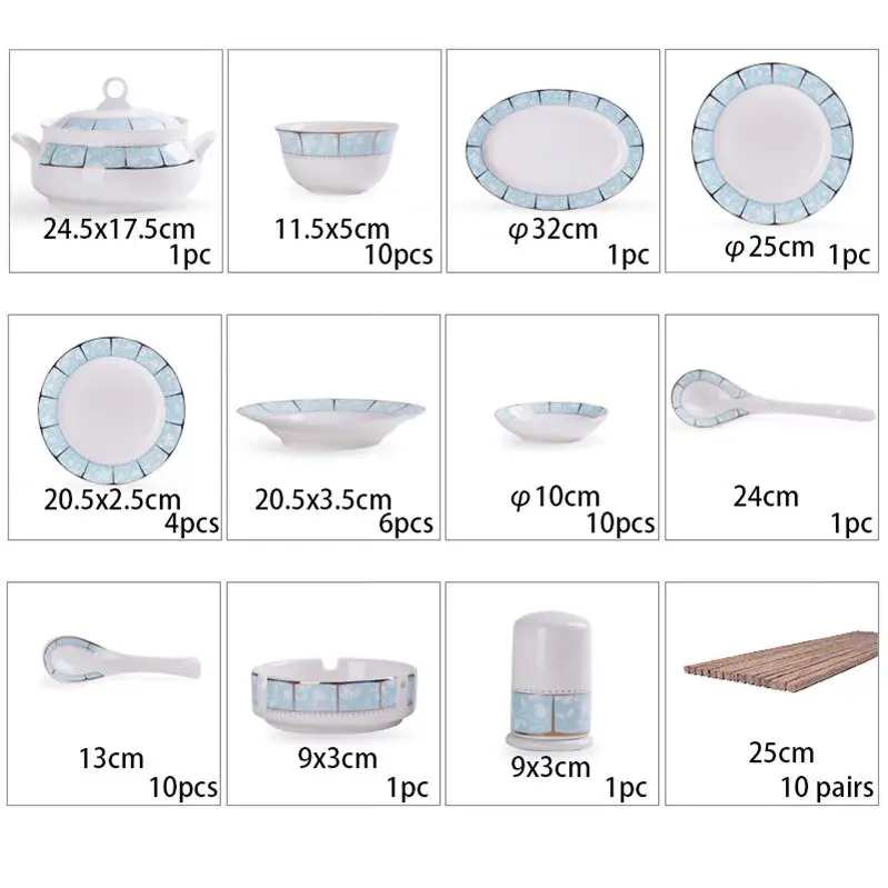 60 шт. костяного фарфора посуда, обеденные миски, тарелки, бытовые Комбинированные Костюмы,. Высокая термостойкость корейский стиль - Цвет: 56pcs