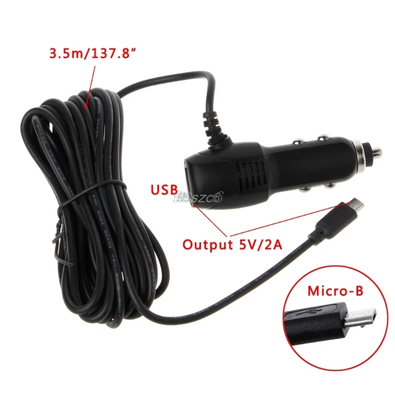 Micro USB Порты и разъёмы 5V 2A автомобиля Зарядное устройство переходник прикуриватель для Видеорегистраторы для автомобилей автомобиля зарядка с 3,5 м кабель, Прямая поставка
