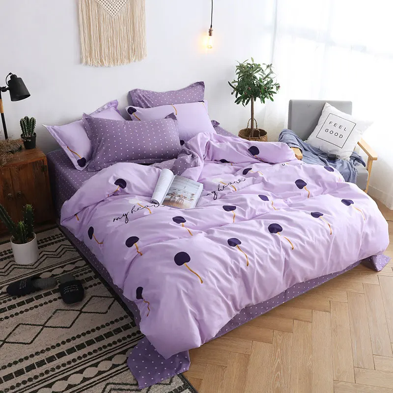 

Purple 4pcs Girl Kid Bed Cover Set Cartoon Duvet Cover Adult Child Bed Sheets And Pillowcases Comforter Bedding Set 2TJ-61005