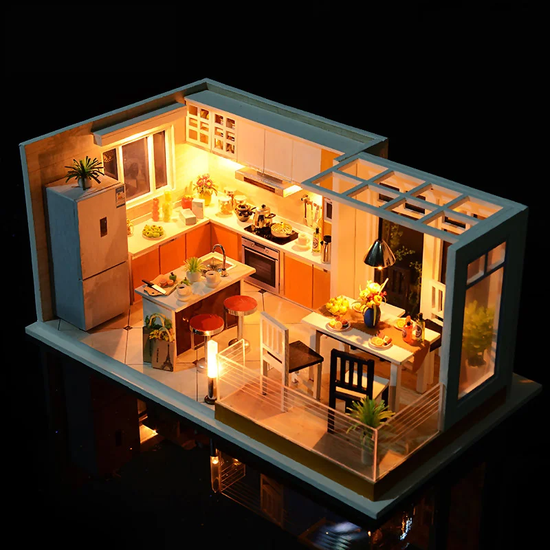 Миниатюрный Кукольный домик Каса DIY Кукольный дом с мебелью современные кухонные строительные наборы модель дома Подарочные игрушки для детей K032# E