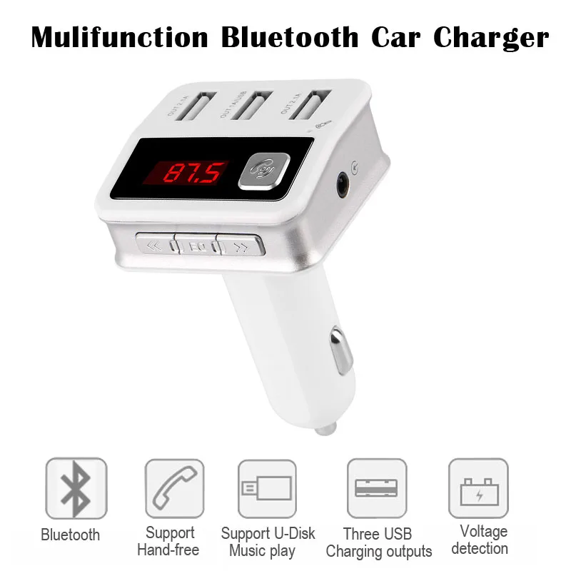 

Original Car Bluetooth Kit Wireless FM Transmitter supports U-Disk music play With Voltage detection three USB car charging