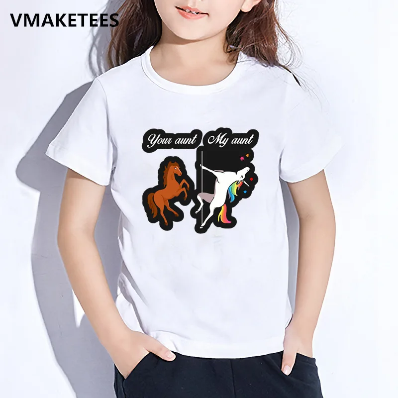 Детская летняя футболка для мальчиков и девочек детская футболка с принтом «Ваша тетя лошадь, моя тетя, Единорог» Милая забавная одежда для малышей HKP5261 - Цвет: HKP5261F