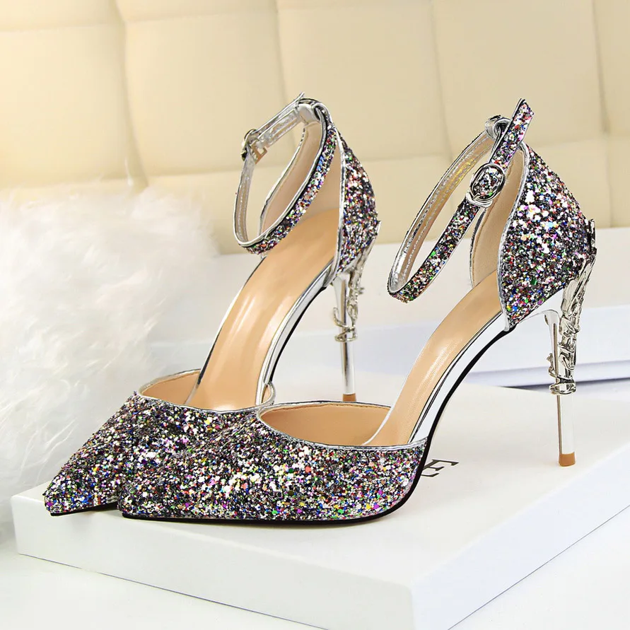 Г.; пикантные женские босоножки на высоком каблуке 10 см; размер 40; свадебные босоножки на металлическом каблуке; свадебные блестящие золотистые туфли-лодочки на шпильке с ремешком
