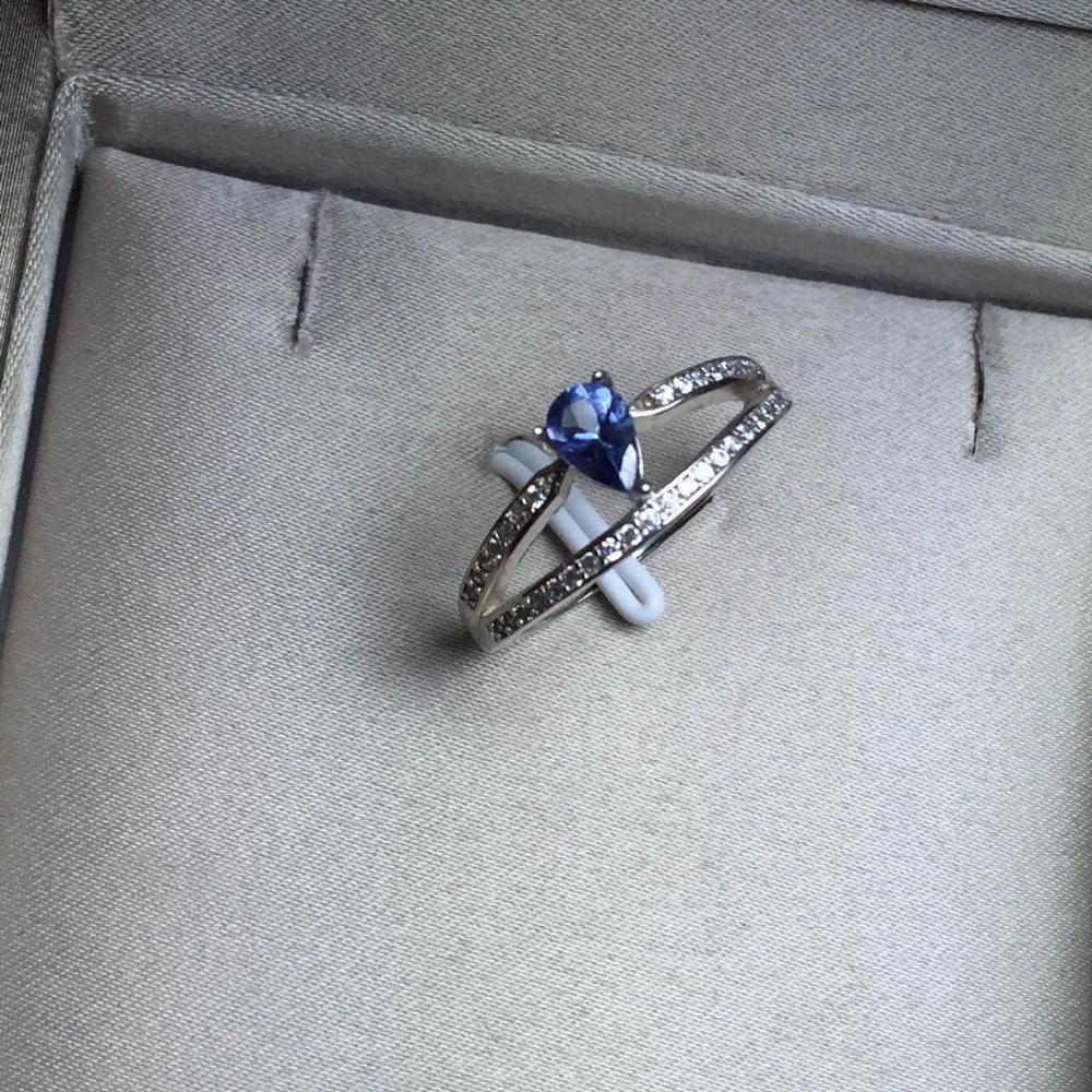 

Natural blue tanzanite gem Ring S925 Silver Natural citrine Fashion Elegant Water droplets Ring Women's girl party Rings Jewelry