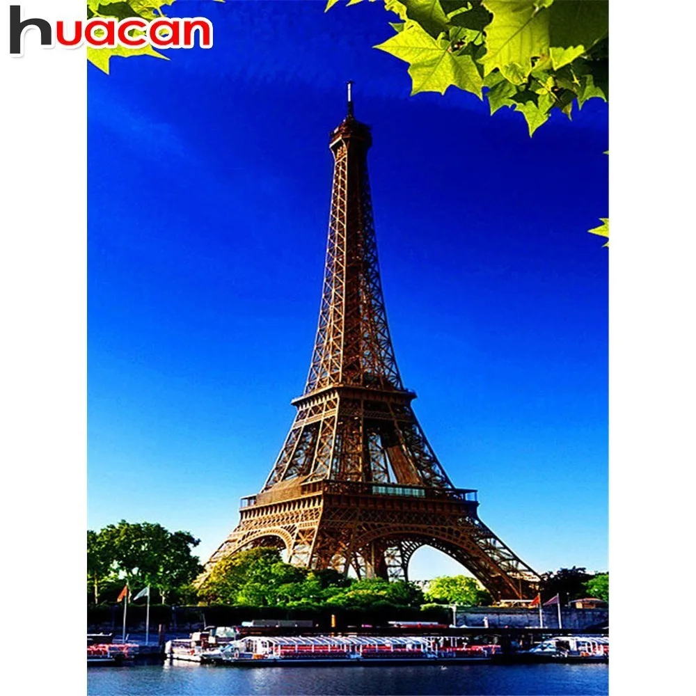 

HUACAN 5D DIY Diamond Painting Landscape Diamond Embroidery Eiffel Tower Full Drill Square Picture Of Rhinestones Diamond Mosaic