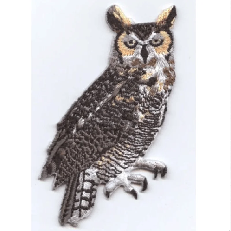 Image New Iron On Applique Embroidered Patch Great Horned Owl Bird Animal,Size8cm Hight