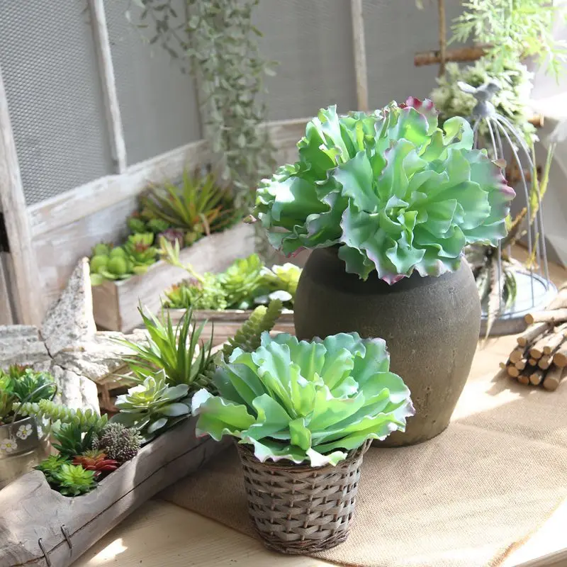 

Artificial Plants Rounded Lotus Succulent with Bud Meaty Plant Simulation Potted Landscape Artificial Flower for Home Decoration