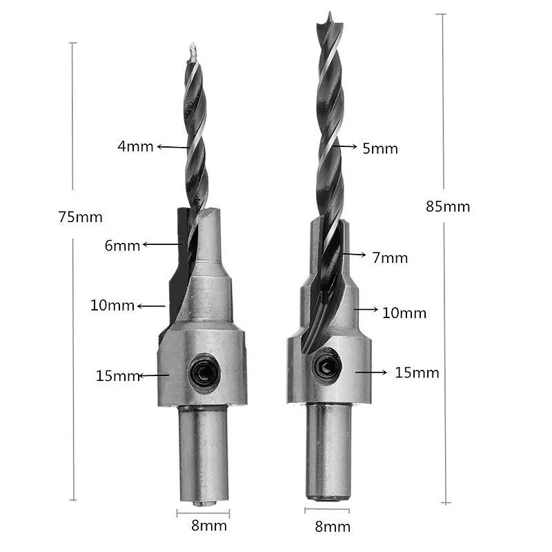 2 шт. Зенковка сверление 3 шага пилот сверла набор винт с расширителем дерево Окно шарнир Отверстие пила фаска 4 6 5 7 мм шаги 8 мм хвостовик
