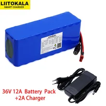 Liitokala 36 В 12Ah 18650 литиевая батарея, высокая мощность, мотоцикл, электрический автомобиль, велосипед, скутер с BMS+ 42 V 2A зарядное устройство