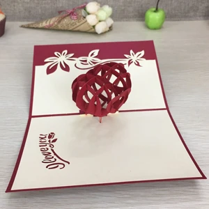 1 шт ручной работы 3D лазерная резка бумага поздравление всплывающая карта «kirigami» приглашение на свадьбу открытки ко Дню Святого Валентина подарки на день благодарения - Цвет: Red Heart
