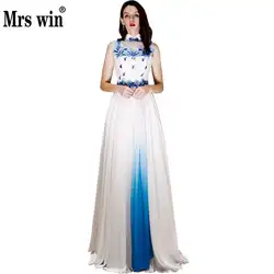 Vestido de festa 2018 Mrs Win элегантное ТРАПЕЦИЕВИДНОЕ шифоновое винтажное вечернее платье с вышивкой