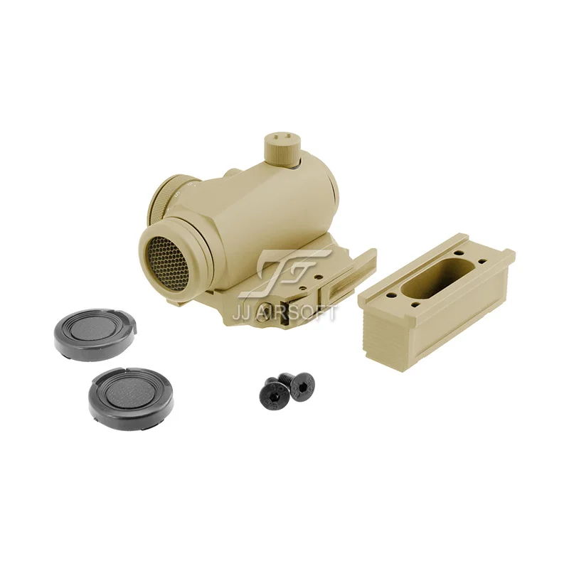 

JJ Airsoft 1x24 Red Dot with Killflash / Kill Flash , BOBRO Style High Mount / QD Low Mount and Riser (Tan)