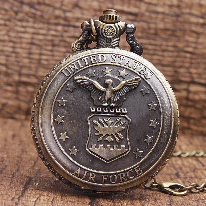

Vintage Retro Bronze AIR Force UNITED STATES Quartz Pocket Watch Necklace Pendant Fob Chain Unisex Xmas Men Boy Women Lady Gifts