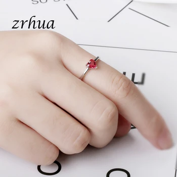 

ZRHUA 925 Sterling Silver Rings Shiny Red Heart Cubic Zirconia Engagement Anel for Female Bague Brand Bijoux Women Jewelry Gifts