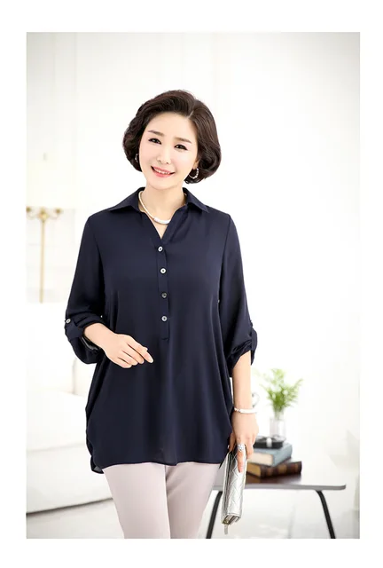 Summer Middle Aged Women Blouse Shirt Plus Size 6XL Long Sleeves ...