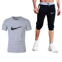 Летняя новая мужская футболка Повседневная Спортивная мужская одежда Комплекты топы + шорты мужские брендовые толстовки футболка