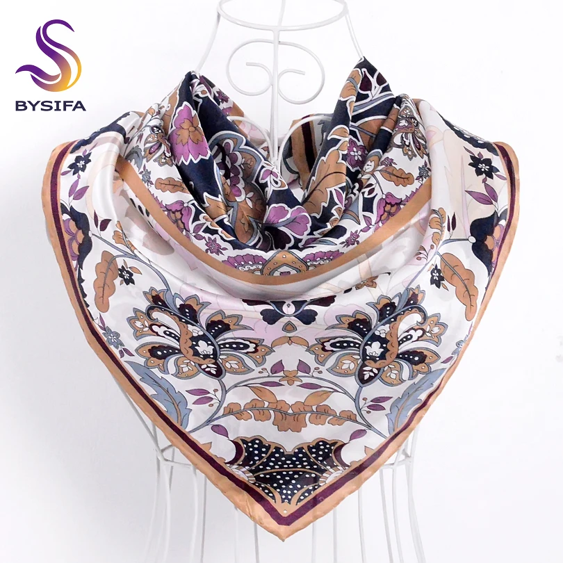 

Ladies Khaki Scarves Wraps Fashion Apparel China Style Floral Design 100% Silk Twill Square Scarf Shawl 90*90cm Spring Muffler