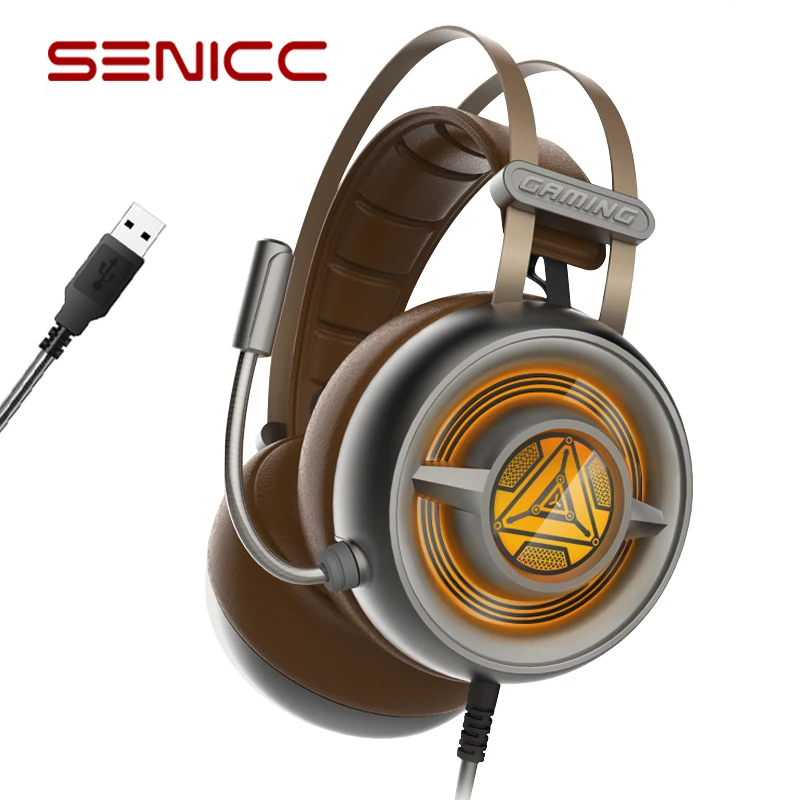 

SENICC W263 Noise Cancelling Gaming Headphones with Mic Stereo Surround Sound Headset Over-Ear PC Headphone with LED Light