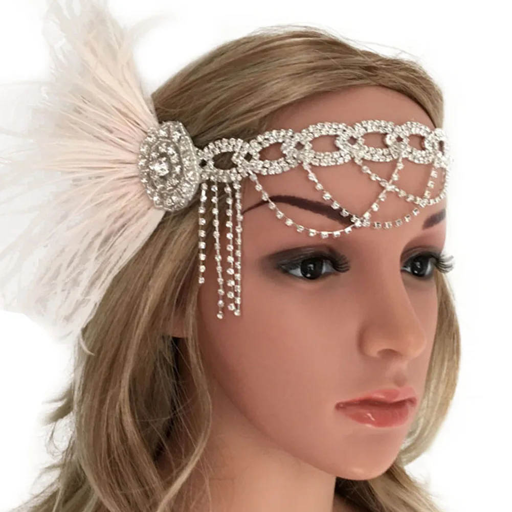 Elegant Ladies Brides Feather Silver Color Rhinestone Headband Hair