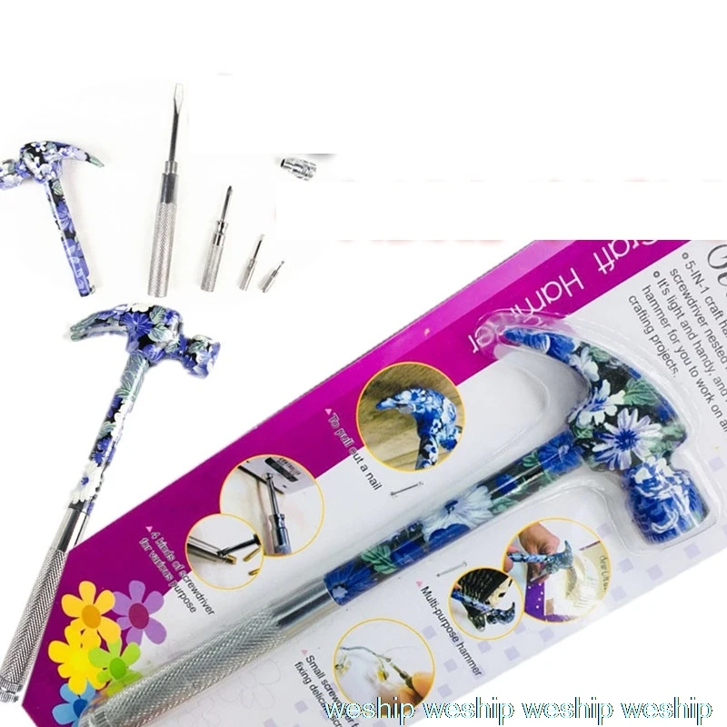 

MINI 5-IN-1 craff hammer with 4 different screwdriver nested in the handle for handmade DIY tools