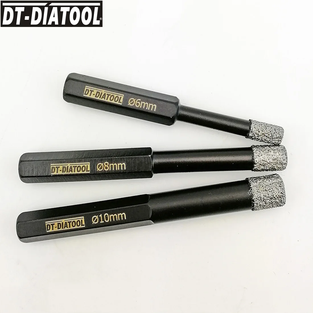 

DT-DIATOOL 3pcs/set Dia 6/8/10mm Dry Vacuum Brazed Diamond Drilling Core Bits Drill Hole Saw for Granite Marble with Hex shank