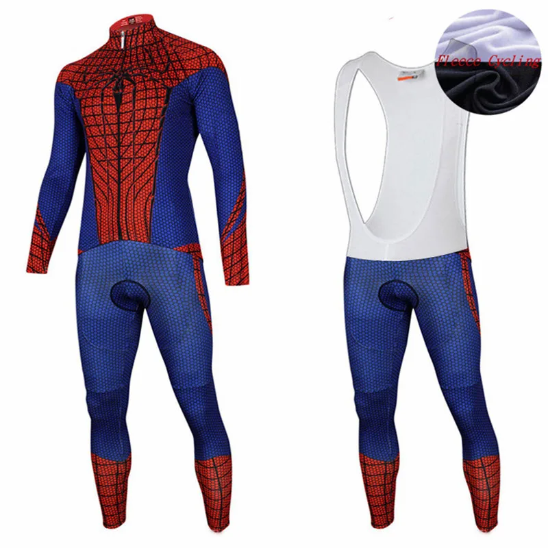 Флисовая длинная футболка для велоспорта с супергероем человеком-пауком, Бэтменом, Железным человеком, супергероем, флисовая велосипедная одежда, униформа для мужчин, набор