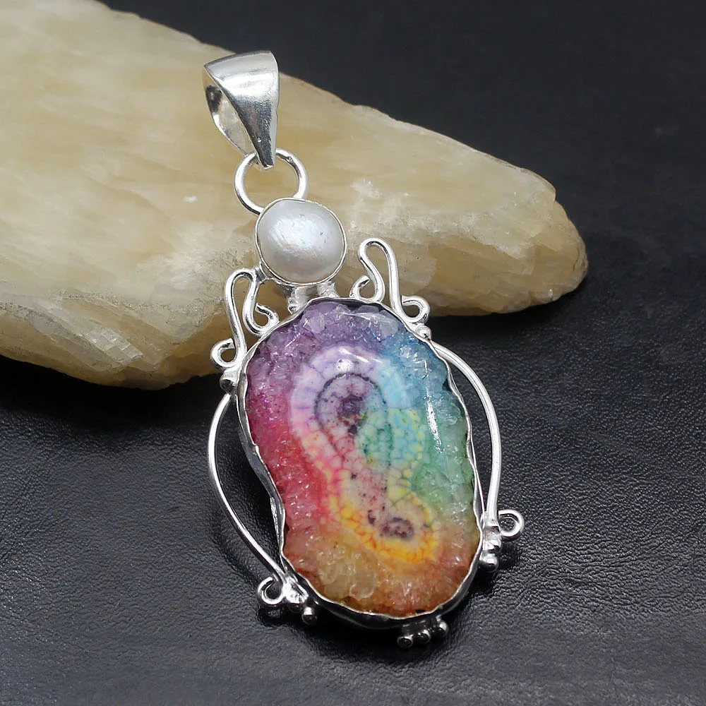 

Marvelous Natural Solar Quartz Pearl 925 Sterling Silver Charms Pendant Necklace Jewelry 2 3/4 INCH TF396