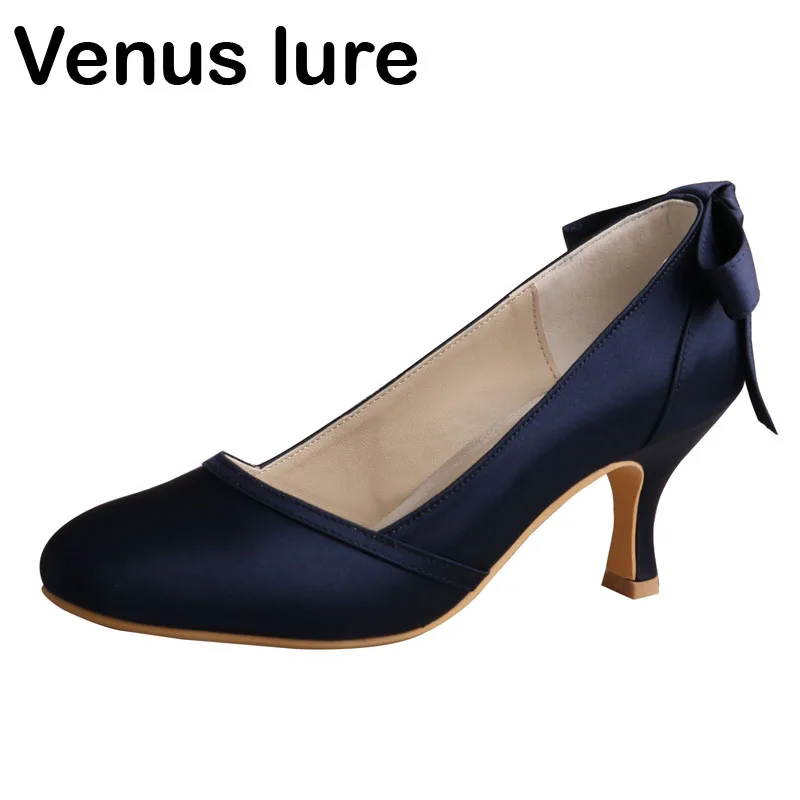 Venus lure Custom Handmade Women Closed Toe Navy Blue Wedding Shoes for ...