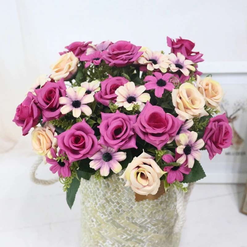 JAROWN Simulation Rose Bouquet Artificial Silk Flowers Fake Flower Art Decoration For Wedding Home Office Desktop Placement (2)