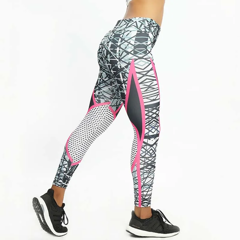

NORMOV 2019 Fashion Womens Leggings High Waist Printing Streak Mesh Patchwork Breathable Workout Fitness Slim Casual Leggings