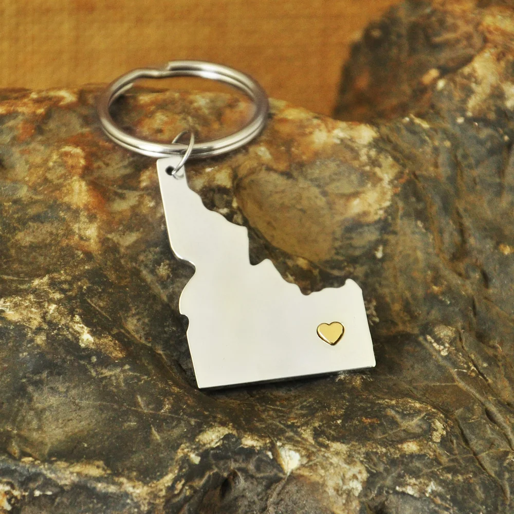 

Personalized I heart Idaho Keychain Idaho Map Keychain State Keychain Map Keychain With Gold Heart
