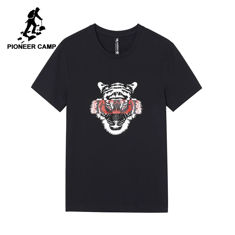 

Pioneer new summer short sleeve t shirt men brand clothing casual tiger print t-shirt quality cotton tees male black ADT806041