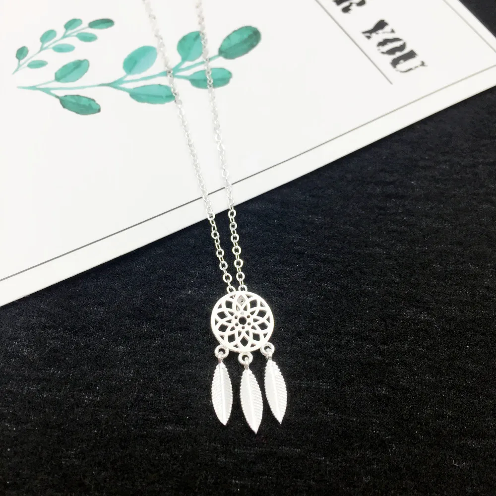 

925 Sterling Silver Vintage Dreamcatcher Pendant Fashion Dream Catcher Feather Necklaces Pendants for Women Girls Jewelry