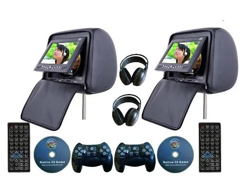 Clearance one pair 2X 7"inch car headrest DVD player,with zipper cover, USB/SD,32 bit wireless Game,IR,FM,for car,3 color optional 0 Clearance one pair 2X 7"inch car headrest DVD player,with zipper cover, USB/SD,32 bit wireless Game,IR,FM,for car,3 color optional 0