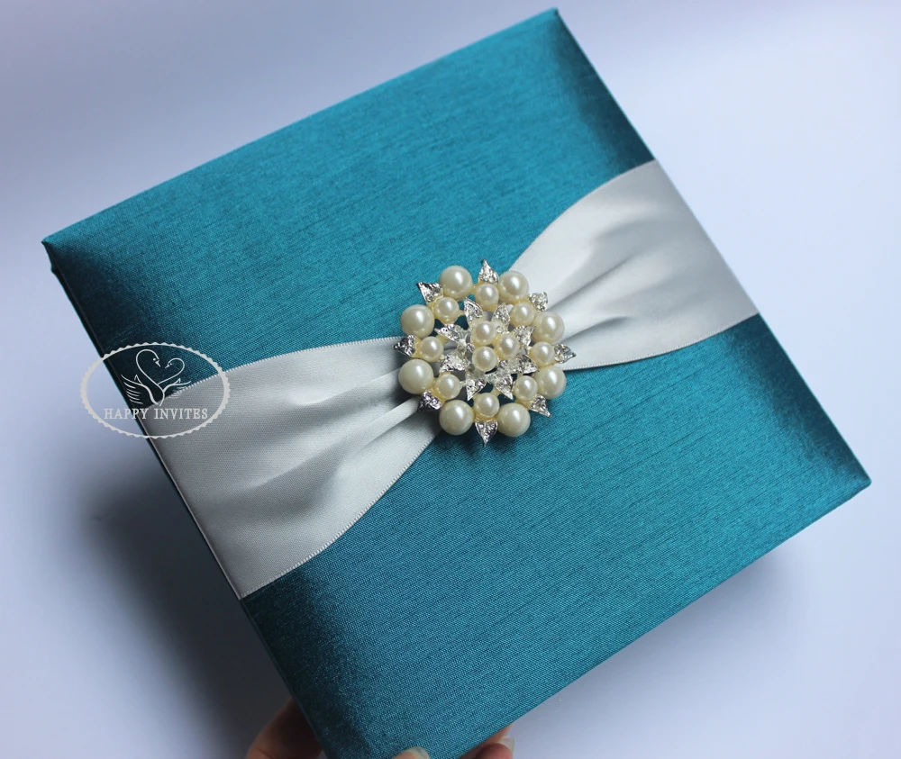 HI2019-40 Hot Sale Teal  Silk Box with Brooch   More Colors Available