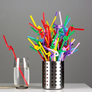 

100pcs Multicolor Food Grade PP Plastic Bar Party Drinking Straws Flexible Bendable Festive Supplies Decoration