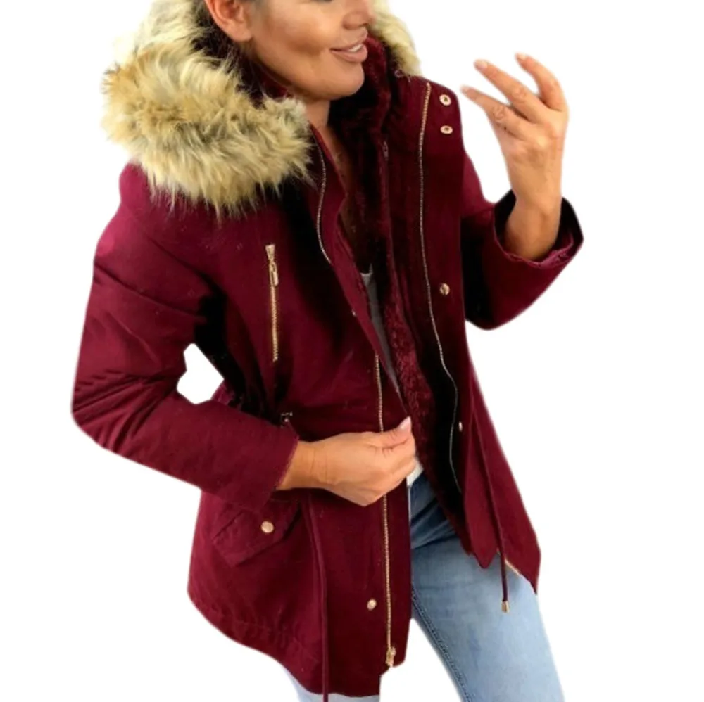 Горячая Распродажа, зимние женские теплые военные куртки с капюшоном, повседневные одноцветные пальто с искусственным мехом, верхняя одежда размера плюс, верхняя одежда для дам