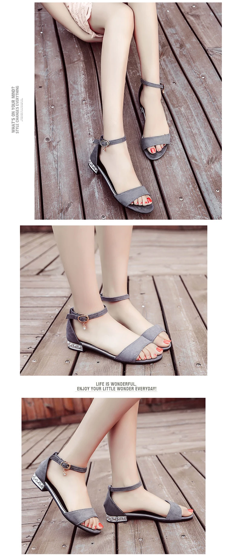 Женские босоножки; простая элегантная обувь из флока с пряжкой в Корейском стиле; женская обувь на плоской подошве для отдыха; универсальная летняя женская обувь; шикарная нескользящая обувь для студентов