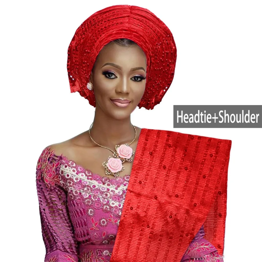 African aso oke gele headtie beaded headwrap Nigerian&African Wedding Party auto gele (1)