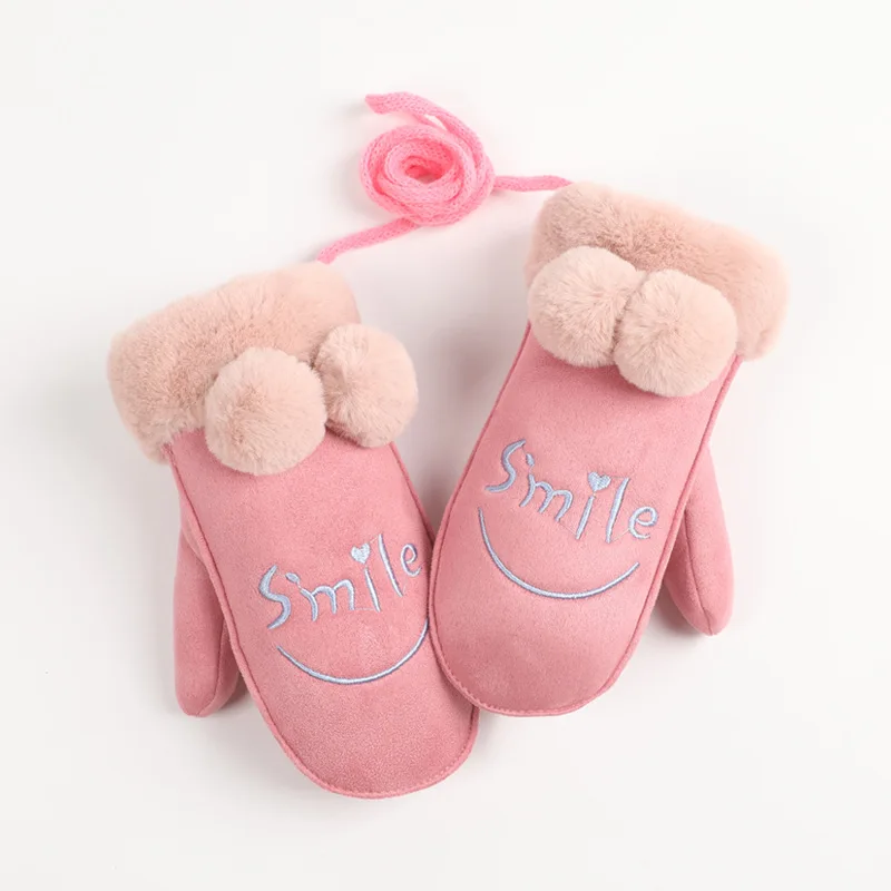 Зимние перчатки для детей; утепленные замшевые бархатные детские варежки; теплые детские перчатки с героями мультфильмов; перчатки для маленьких мальчиков и девочек; Прямая поставка - Цвет: Smile Pink